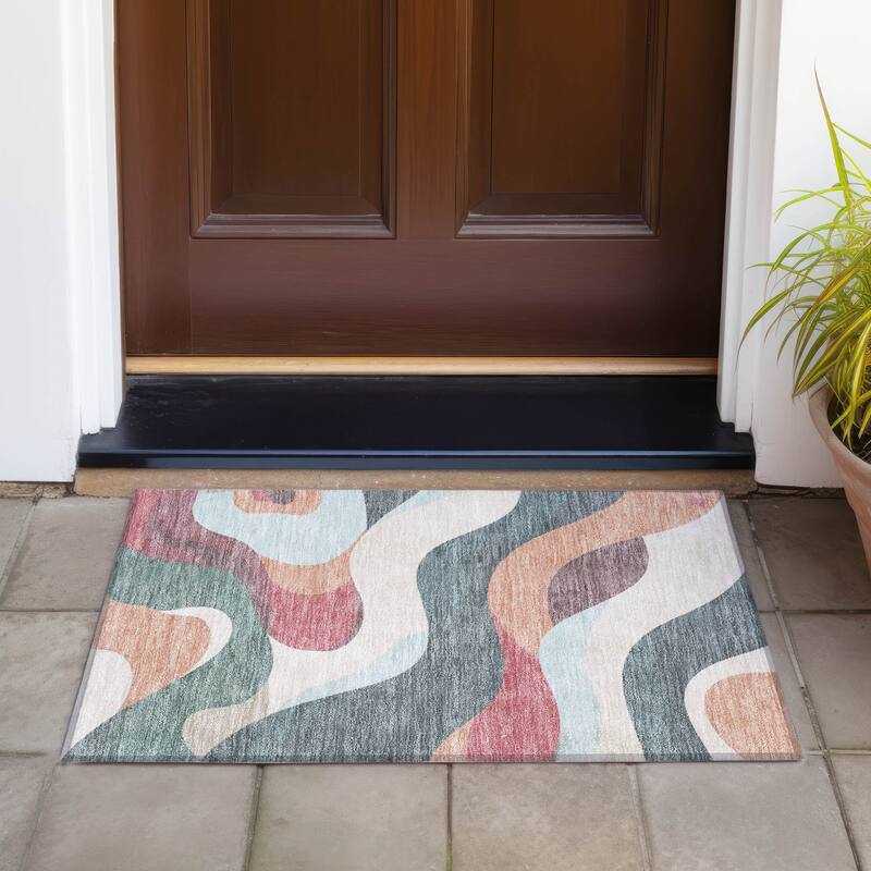 Machine Washable Indoor/Outdoor Casual Contemporary Chantille Rug - Coral - 1'8" x 2'6"