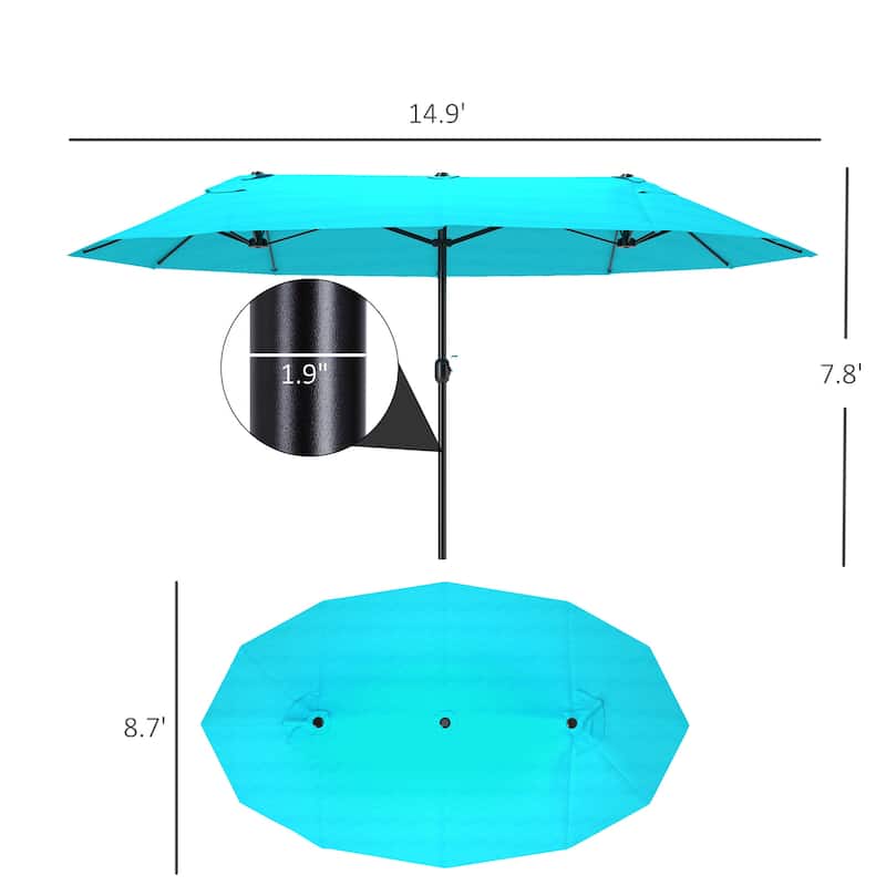Outsunny 15' Steel Rectangular Outdoor Double Sided Market Patio Umbrella - Blue
