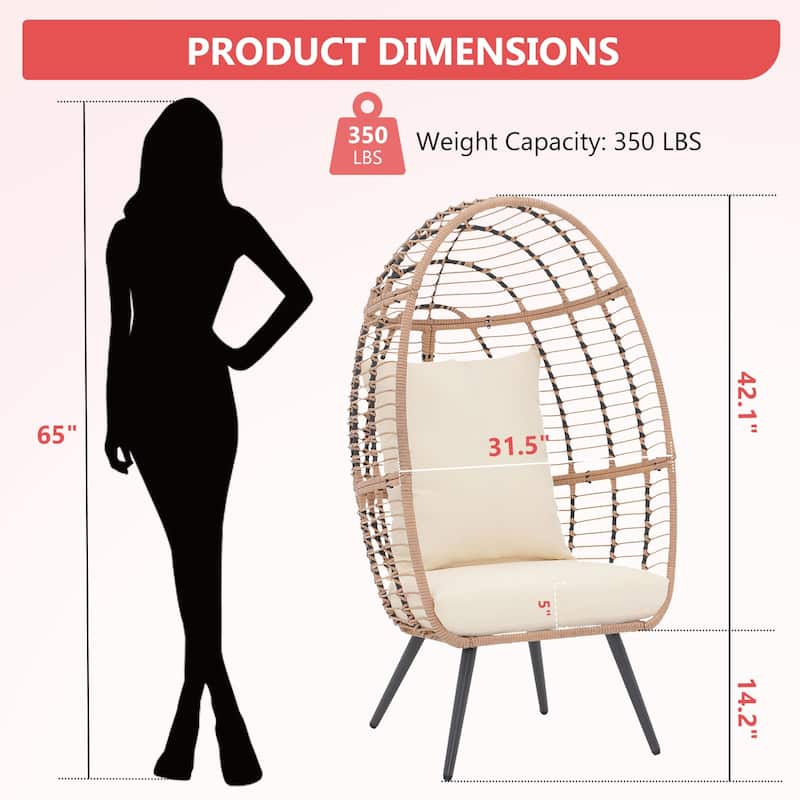 Outdoor 1-Person Wicker Rattan Egg Chair with Stand & Cushion for Porch, Bedroom