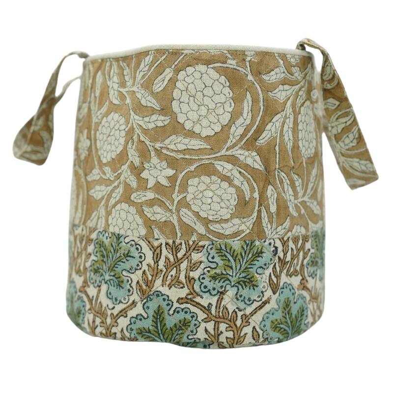 Fabdivine Handmade Floral Room Décor Nursery Storage Basket - Pushap Samita- Grey, Brown, Blue, Green - 10"X7"