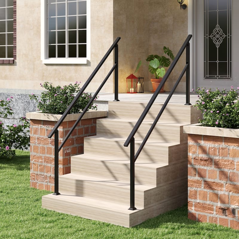 Gymax 2PCS Metal Handrail 0-6 Steps w/Flexible Angle Adjustment