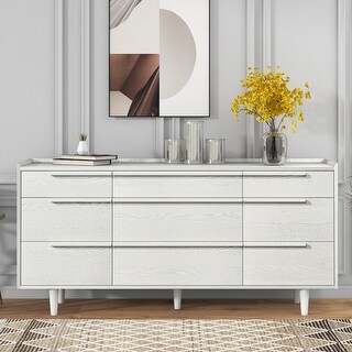 White 9-drawer Dresser With Wood Finish And Solid Wood Legs, Ample 