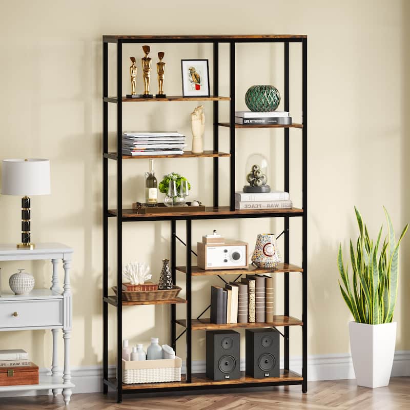 Industrial 8-Tier Large Bookshelf, Wood Etagere Bookcase, Book Shelving Units Storage Shelf, 79 Inches