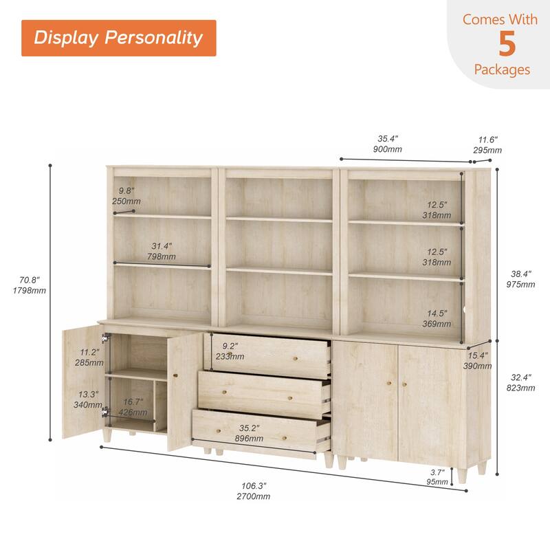 71" Tall Pantry Cabinet Set of 3, Modern Kitchen Storage Pantry with Drawers and Doors, Modular Storage Cabinets for Dining Room