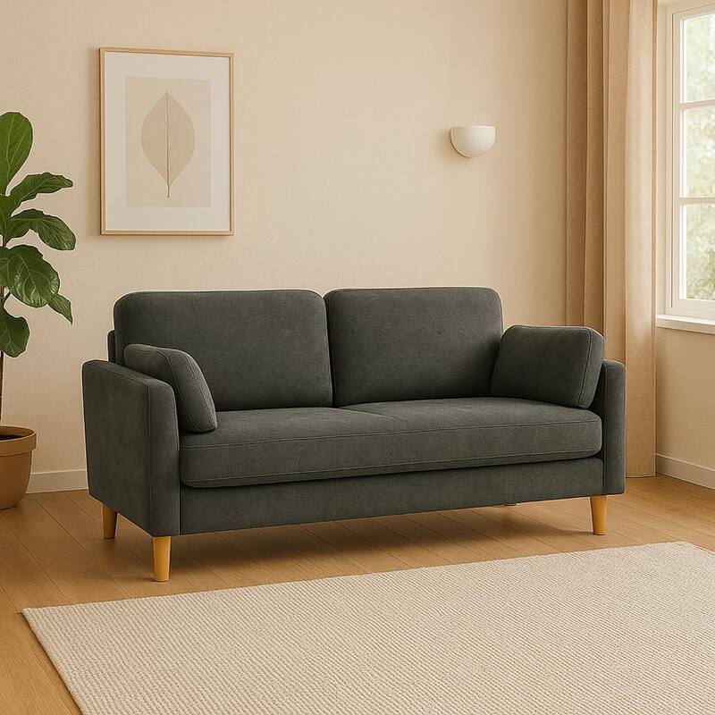 2-Seater Gray Polyester Sofa - Multi-Color