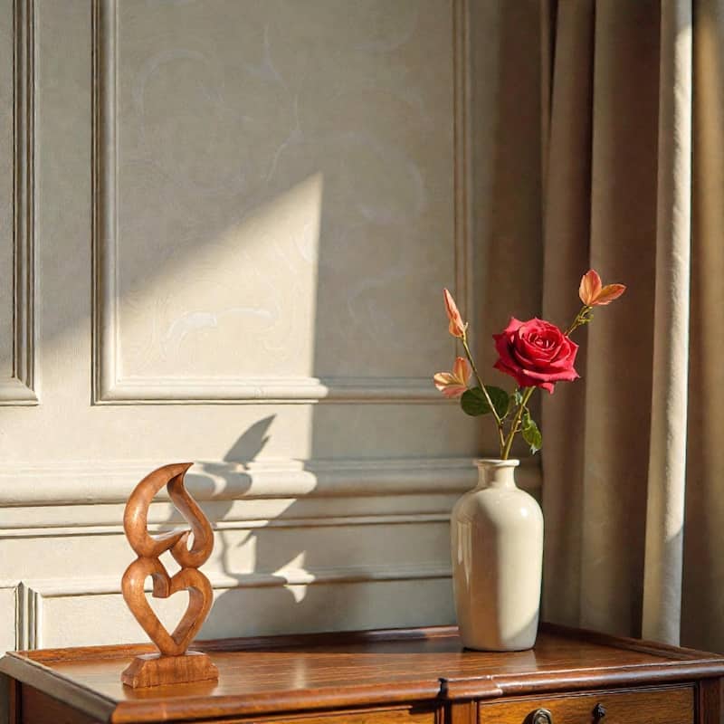 12" Wooden Hand Carved Abstract Sculpture "Two Hearts, One Love" Statue Handcrafted Gift Art Home Decor Accent Figurine Handmade