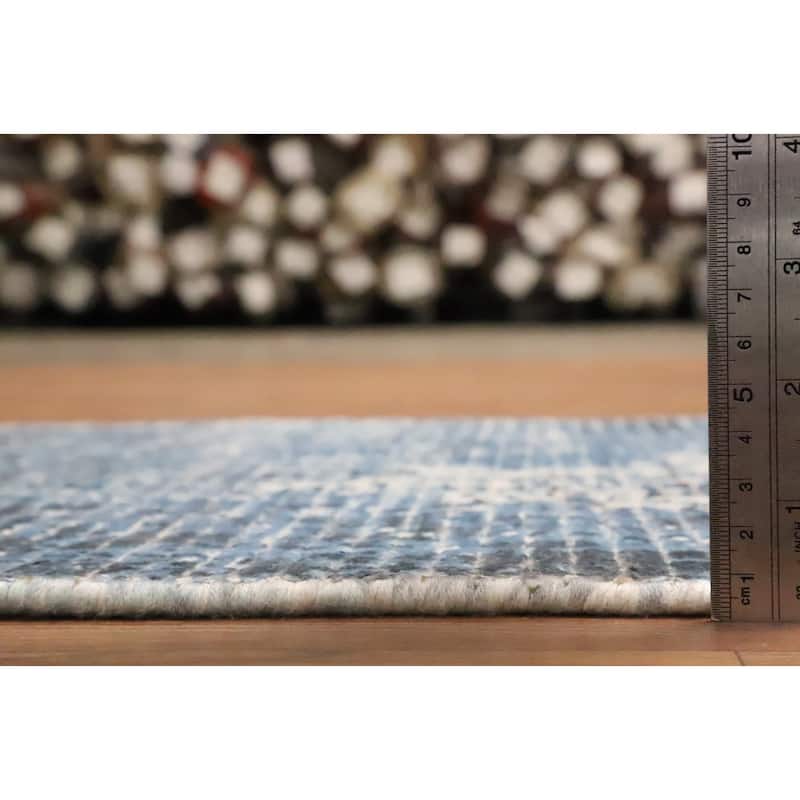 Hand Knotted Oriental Viscose Silk Carpet Modern Abstract Navy Blue & Blues Abstract Area Rug - 4' 0'' X 2' 0''