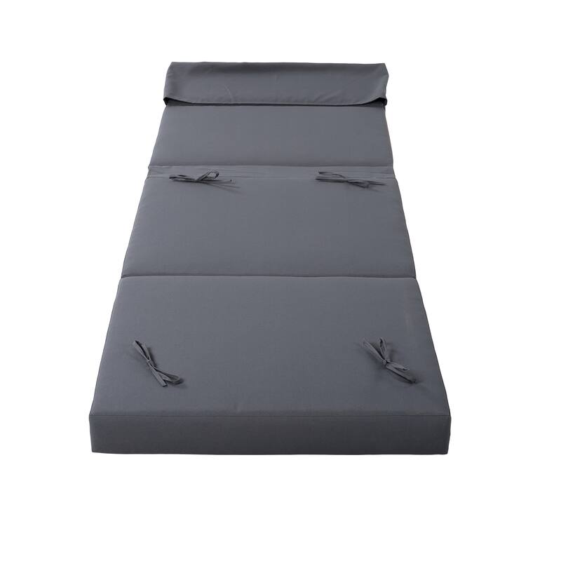 Roomfitters Outdoor Chaise Lounge Cushion with Headrest, Foldable Waterproof Recliner Pad for Patio or Pool