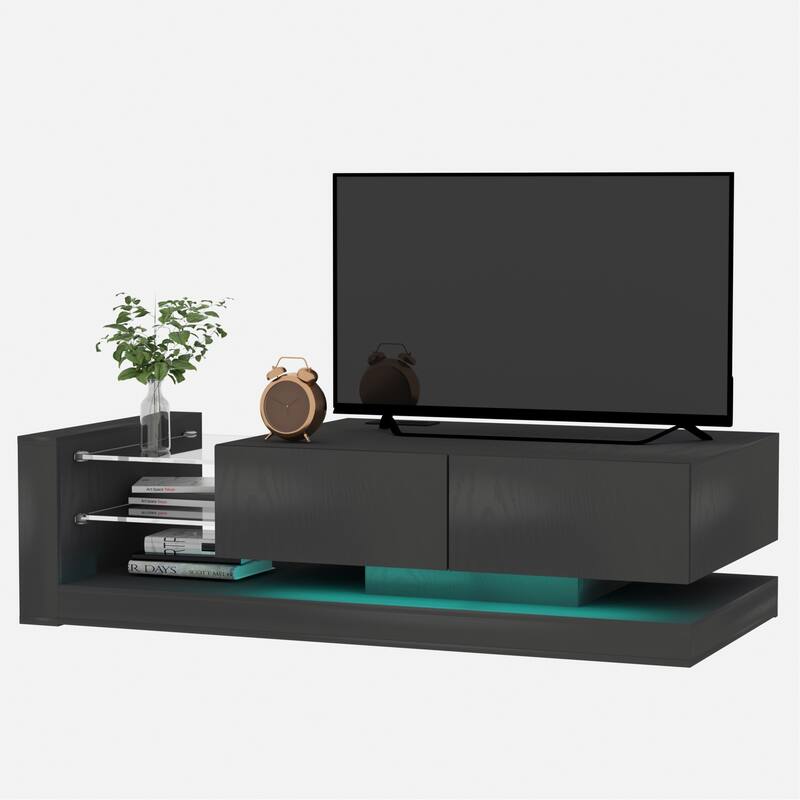 TV Stand,Entertainment Centers with Storage Cabinets and 16 Color 4 Modes Changing Lights Remote RGB LED