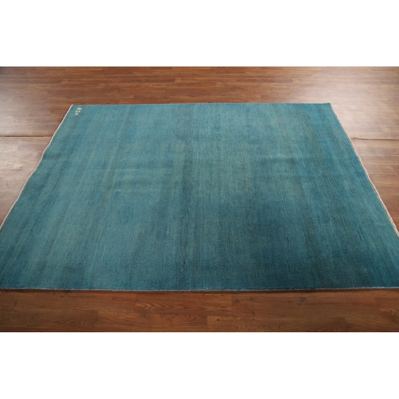 Light Blue Modern Gabbeh Oriental Area Rug Hand-Knotted Wool Carpet - 4'10" x 6'6"