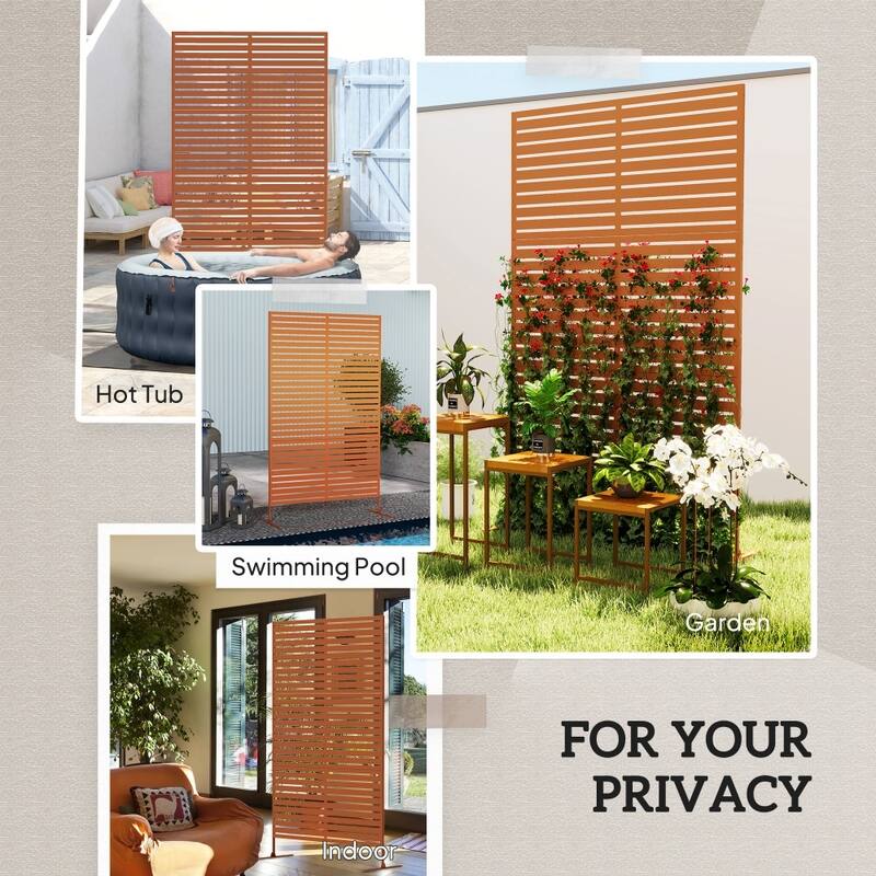 Brown Steel Outdoor Privacy Screen with Trellis Panels and Easy Assembly - 48" L x 17.7" W x 78" H