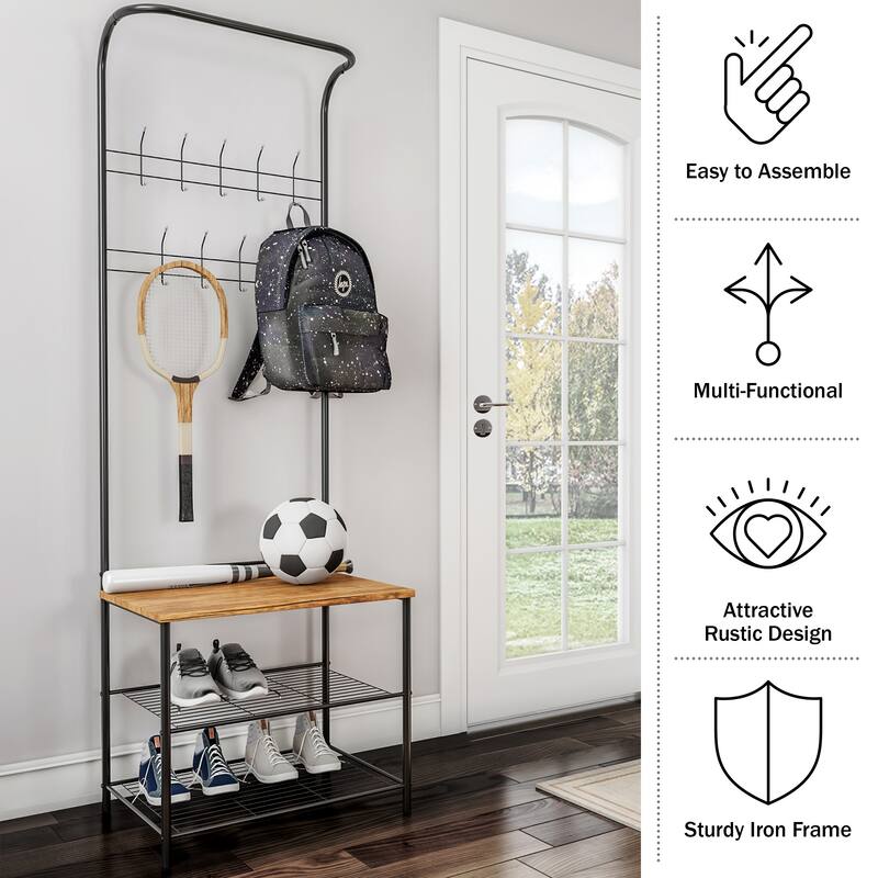 Lavish Home Entryway Storage Bench with Coat Rack
