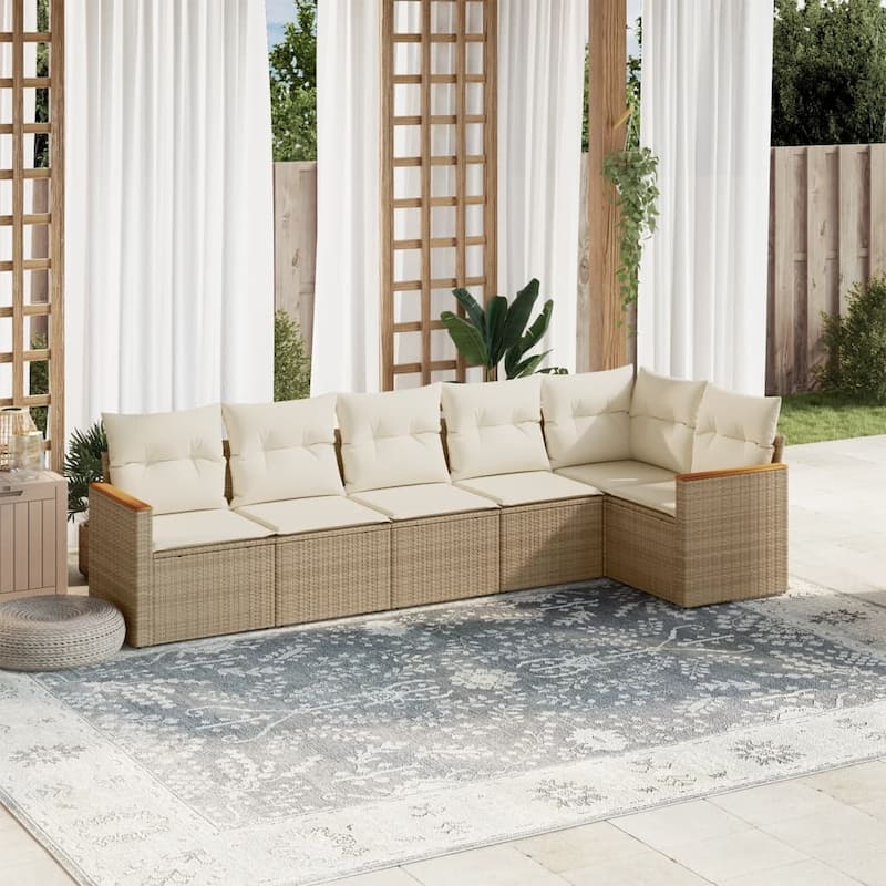 vidaXL Garden Sofa Set Black - Beige 6 Piece Without table