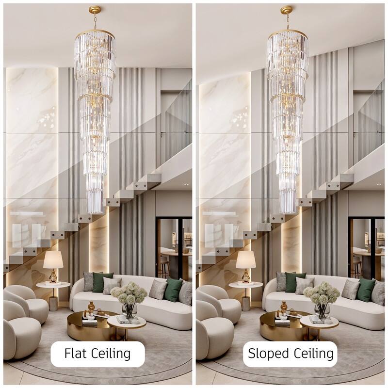 KAYLA 125 in. 20-Light Gold Crystal Chandelier- High Ceiling Lighting Fixture