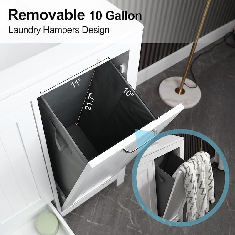 36" Bathroom Vanity Sink Combo with Laundry Hamper Ceramic Sink Storage Cabinet