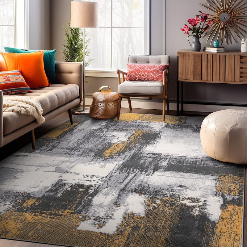 World Rug Gallery Contemporary Abstract Area Rug - 5' x 7' - Yellow - Rectangle