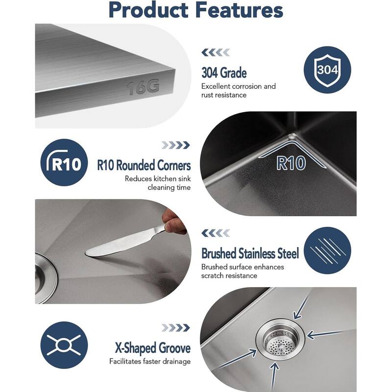 32"X19"x10" Undermount Kitchen Single Bowl Sink for Kitchen Countertop Installation