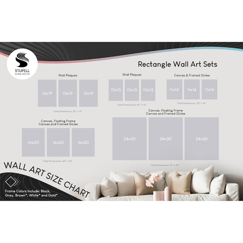 Stupell Bold Black Brushstrokes Golden Distressed Accent, 3pc Multi Piece Framed Wall Art Set