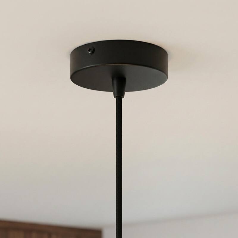 Teen Black Modern Pendant Light with Ribbed Glass Shade