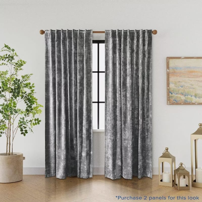 Texture Velvet Back Tab Room Darkening Single Panel - 52"Wx84"L - Dark Grey
