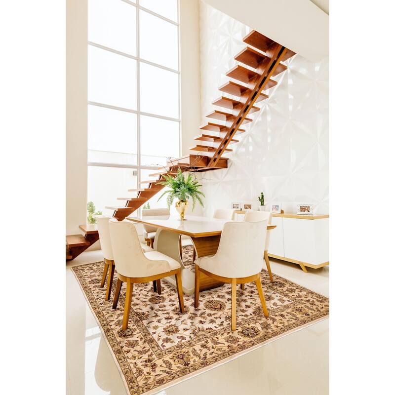 ECARPETGALLERY Hand-knotted Jamshidpour Ivory Silk, Wool Rug - 7'11 x 10'0