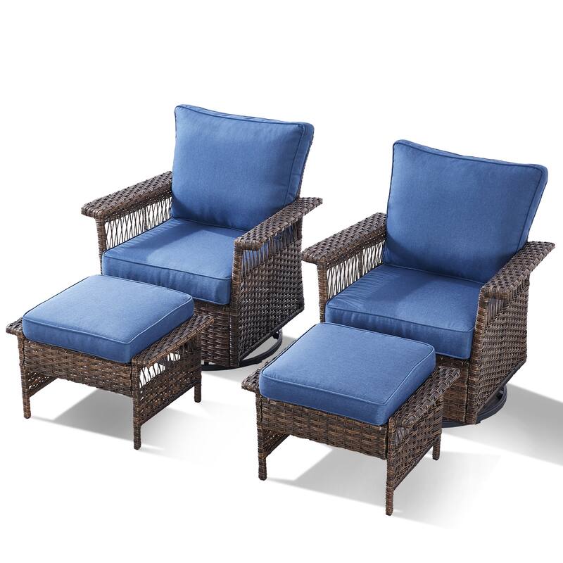 Pocassy Outdoor Swivel Chairs with Sofa Chair Ottoman and Table Set