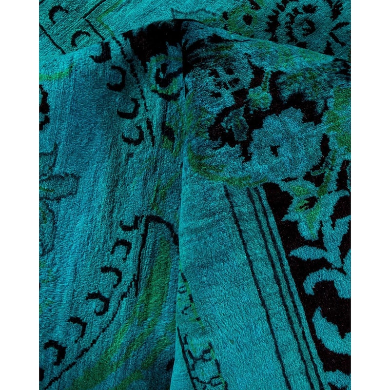 Overton Hand Knotted Wool Vintage Inspired Modern Contemporary Overdyed Blue Area Rug - 8' 1" x 10' 3"