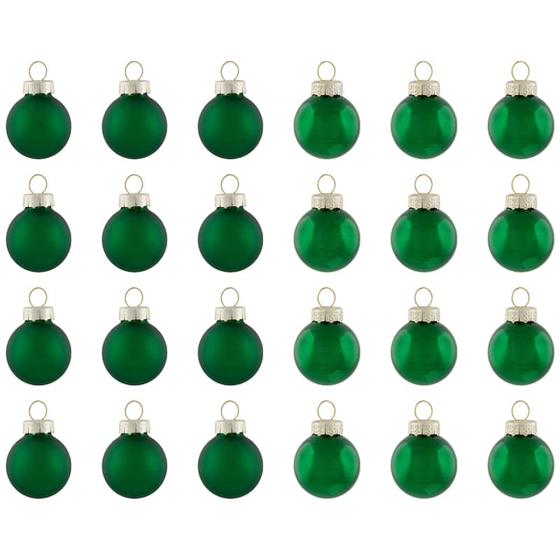 2-Finish Mini Christmas Glass Ball Ornaments - 1" (25mm) - Green - 24ct