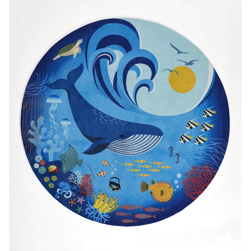 Momeni Playground Ocean Kid Rug - 6' X 6' Round - Blue - Novelty