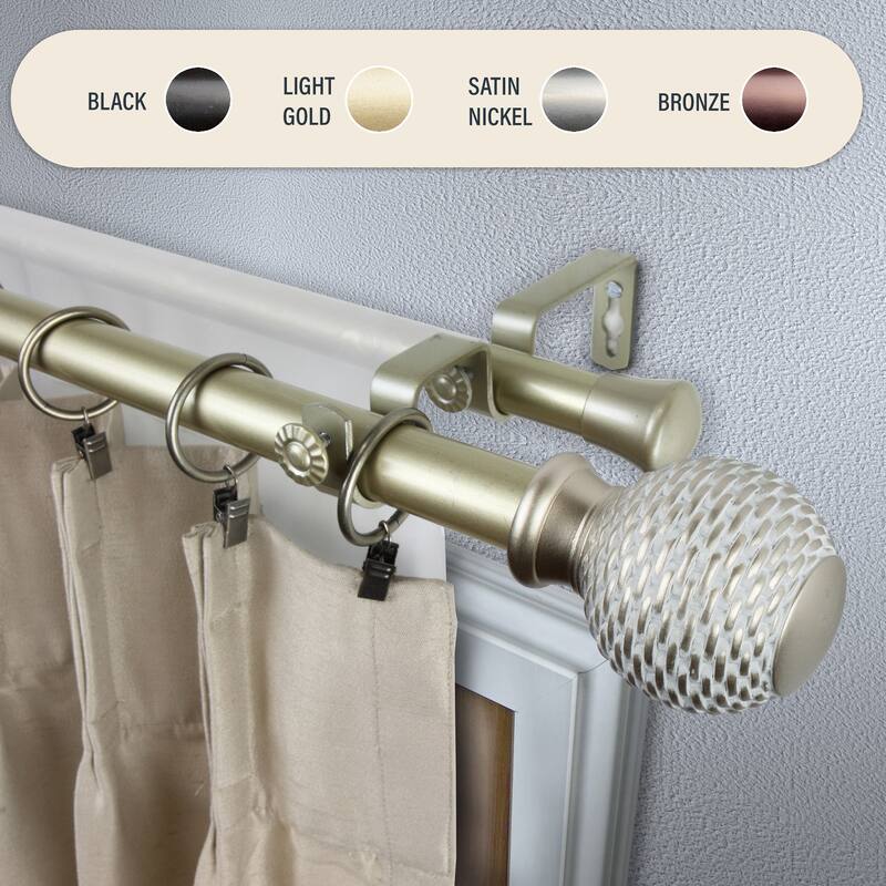 InStyleDesign Kray 1 inch Diameter Adjustable Double Curtain Rod - 28 to 48 inches - Light Gold