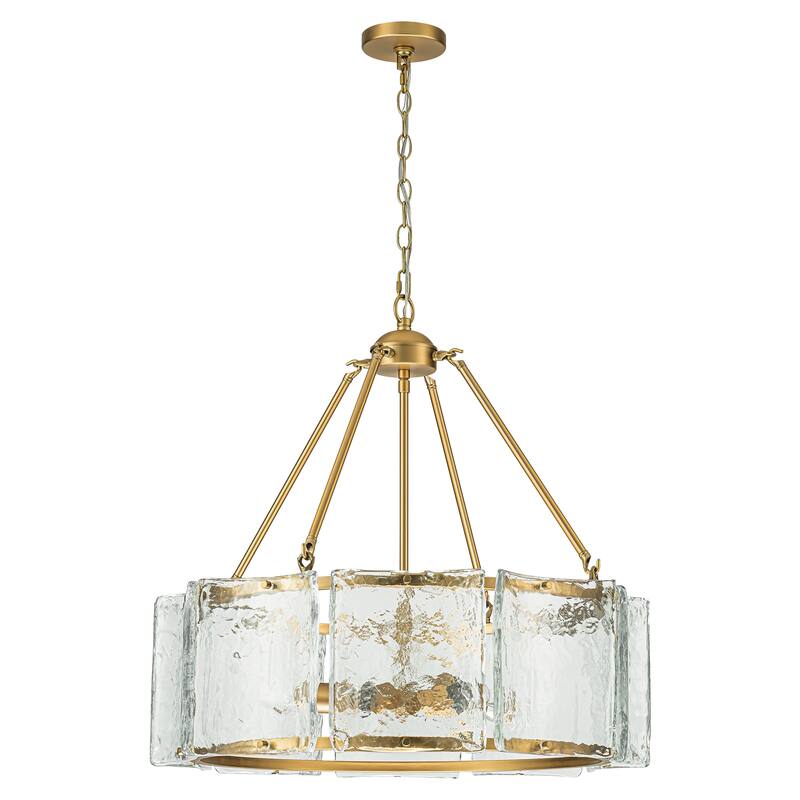 5-Light Modern Gold Drum Glass Chandelier 26.3 in. Pendant Island Lighting - 26.3 in. W x 25.1 in. H