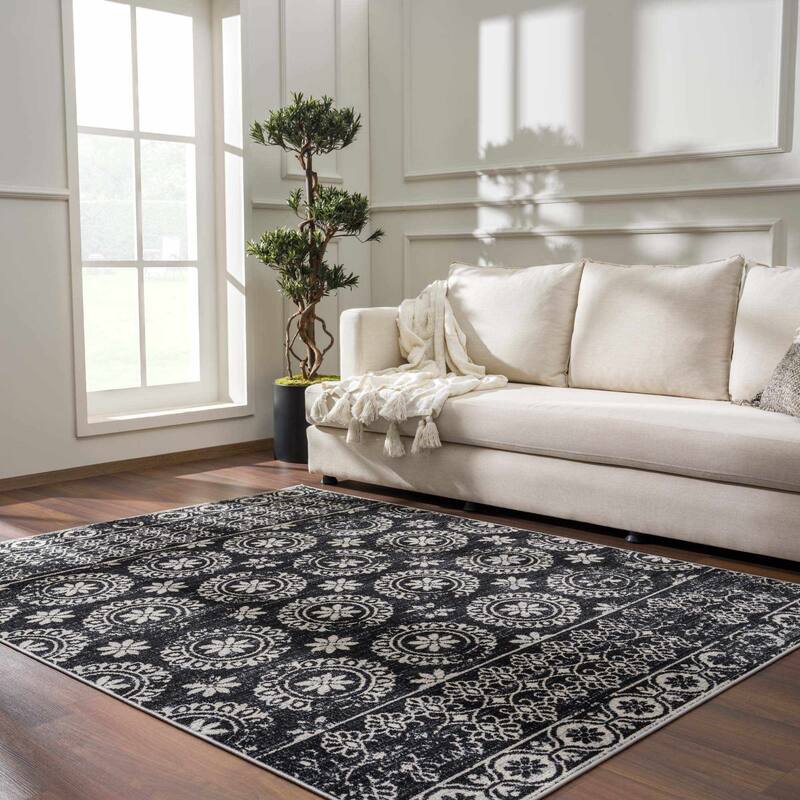 Hauteloom Kahramankazan Hallway, Kitchen Machine Washable Runner Rug - Black, Gray, Light Gray - 2'7" x 7'3" - 7'10" x 10' - Black, Gray, Light Gray / Kahramankazan