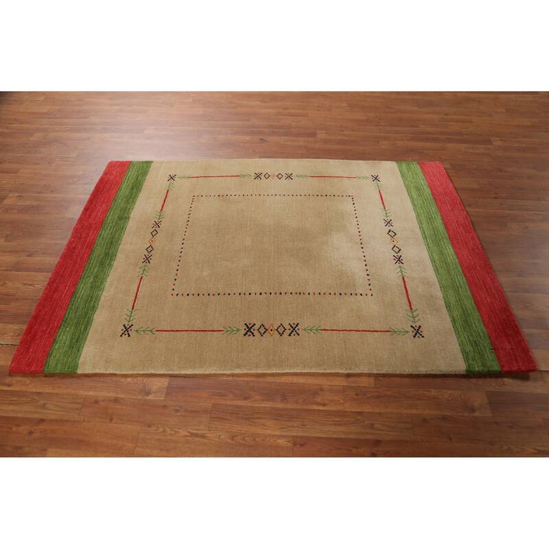 Striped Gabbeh Indian Accent Rug Handmade Wool Carpet - 4'0"x 5'9"