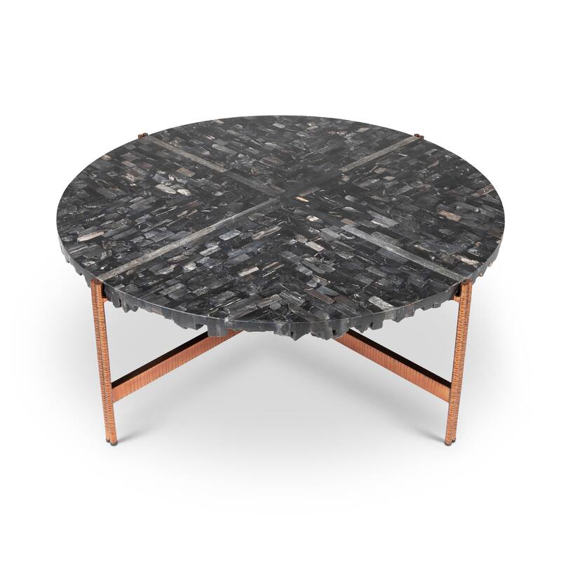 Relique - Jenna Coffee Table - Natural Dark Top - Copper Base