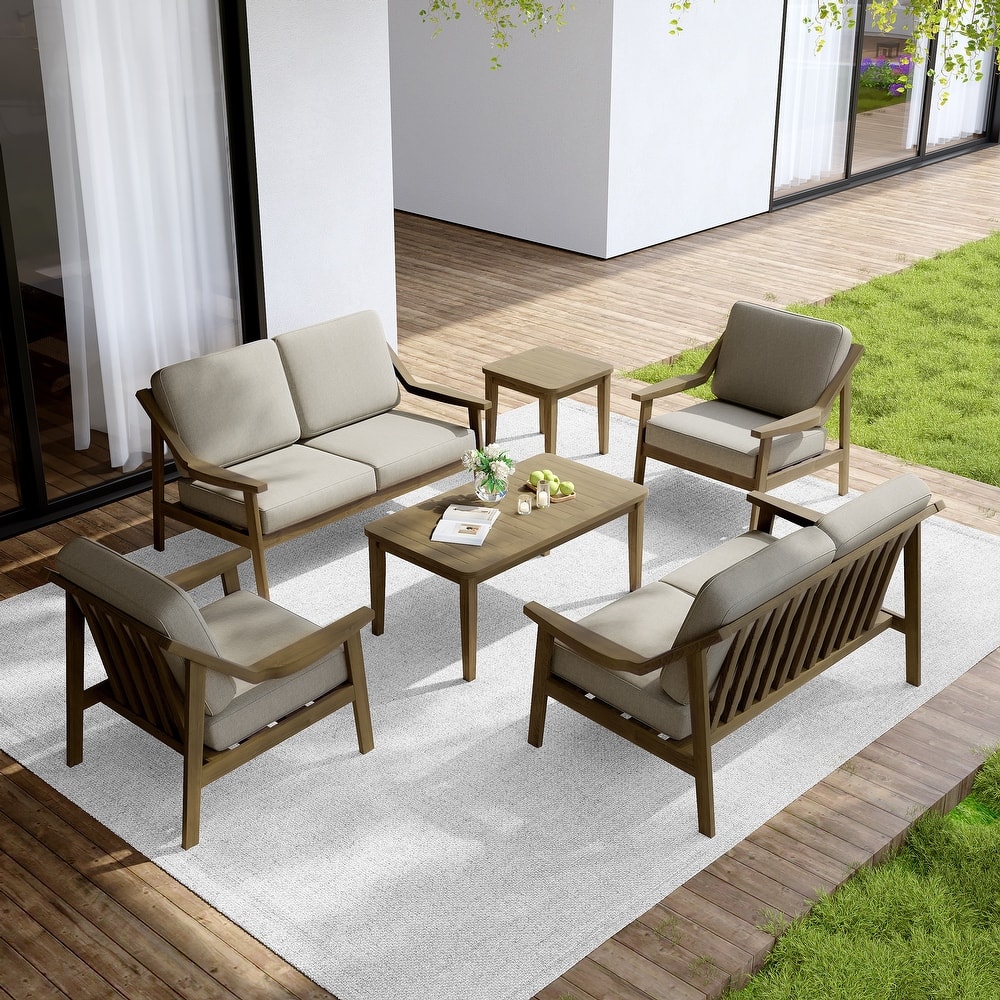 Outdoor Conversation 6 Seater Patio Chat Set with Cushions and Table