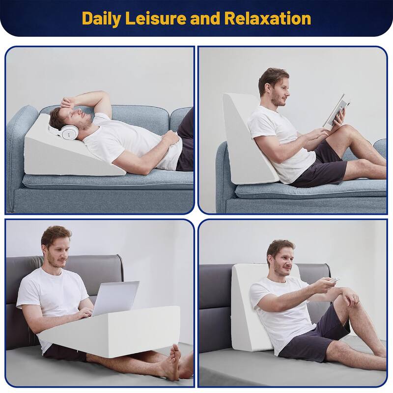 Bed Wedge Pillow - Foam Incline Cushion System for Legs and Back Support Pillow - Acid Reflux, Heartburn, Reading, White