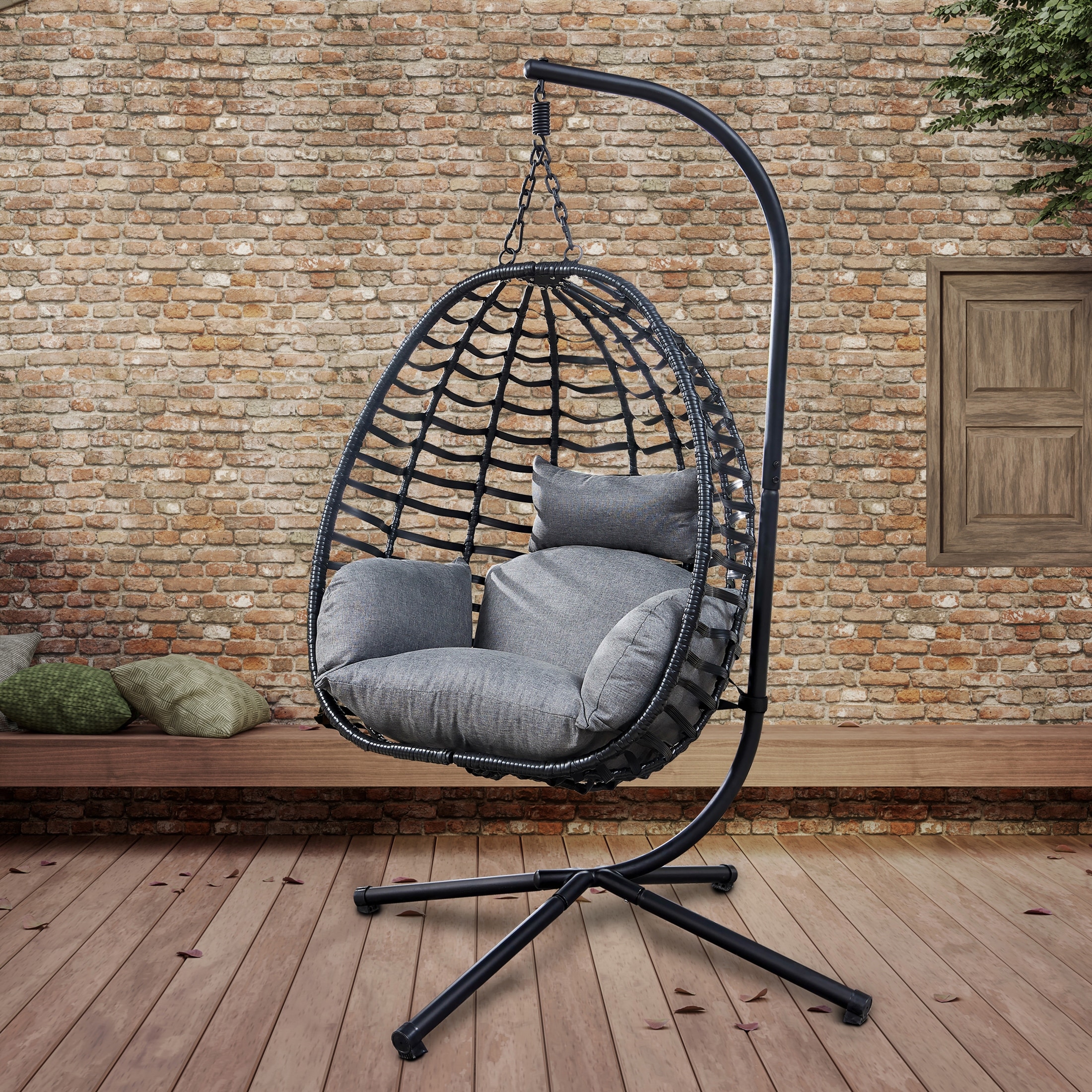 Belangrijk nieuws weefgetouw merk Outdoor Hanging Egg Chair with Stand and Cushion - Red Wicker - Overstock -  37523096