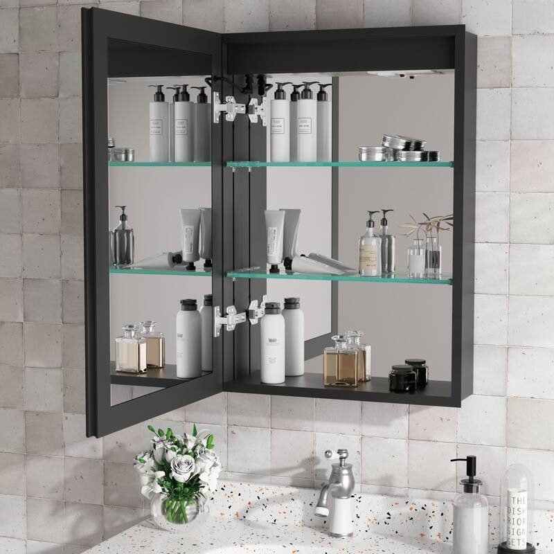 Kylo Aluminum LED Medicine Cabinet with Mirror, Dimmable, Anti-Fog, Recessed/Wall Mount