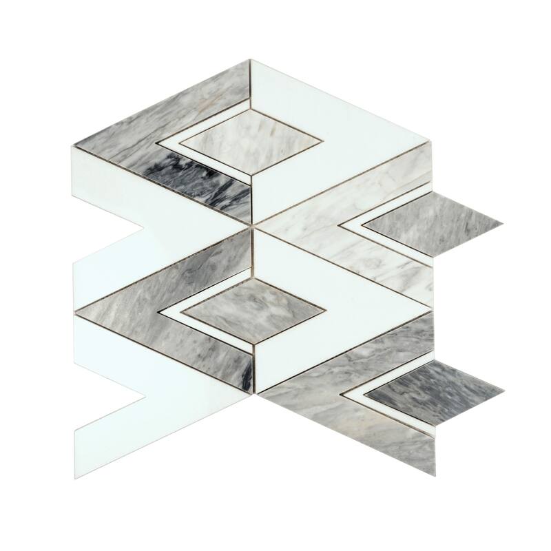 Toscana 12x12 in. Polished Calacatta Bluette, White Geometric Diamond Mosaic Wall and Floor Tile (4.65 sq ft/case, 5-Pack)