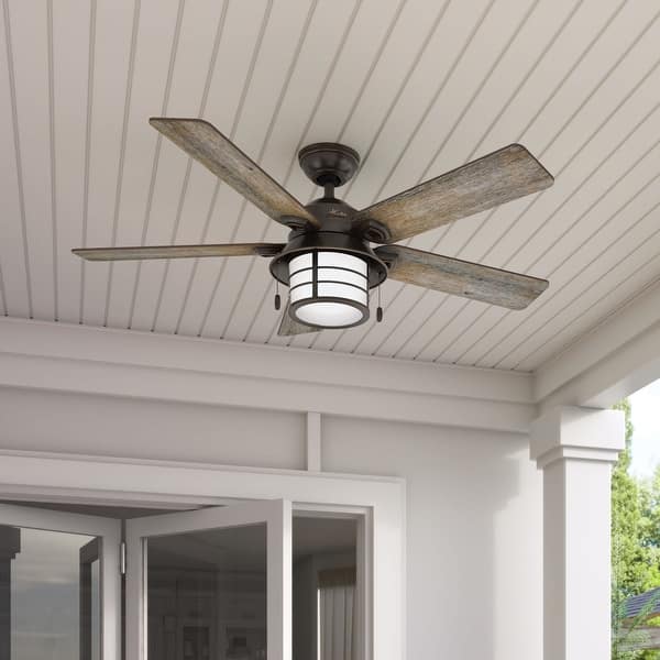 slide 2 of 27, Hunter 54" Key Biscayne Outdoor Ceiling Fan with LED Light Kit and Pull Chain, Damp Rated Onyx Bengal