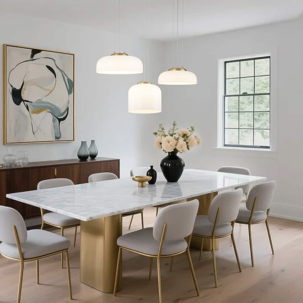 Single Light LED Pendant with Milky White Glass Shade Dimmable Modern