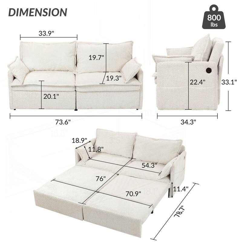 Versatile Convertible Sofa Bed with Side Storage and USB Ports for Home