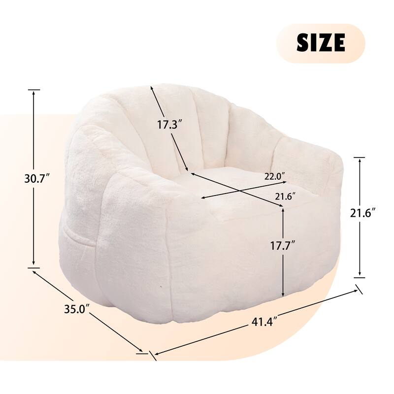 Faux Fur Shell-Shaped Bean Bag Chair, Oversized Adults Bean Bag Sofa, Bean Bag Lazy Chair with Armrests for Gaming, Reading