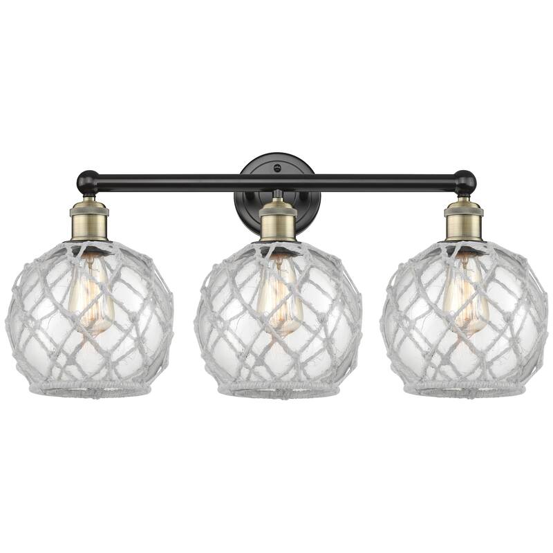 Innovations Lighting 616-3W-13-26 Farmhouse Rope Vanity Farmhouse Rope - Black Antique Brass / Clear Glass with White Rope