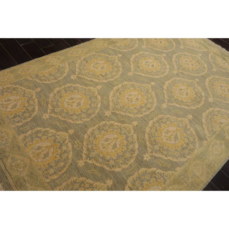 6x9'3'' Hand Knotted Celadon Tibetan Transitional Wool Rug - 6' x 9' 3''