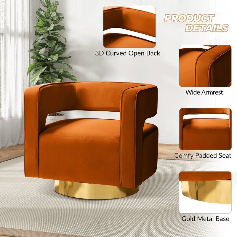 Carisa Modern Upholstered Swivel Open-Back Barrel Chair with Golden Base by HULALA HOME