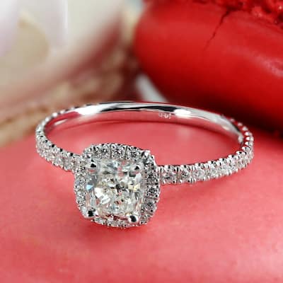 Auriya 14k Gold 1 1/2ctw Cushion-cut Halo Diamond Engagement Ring Certified