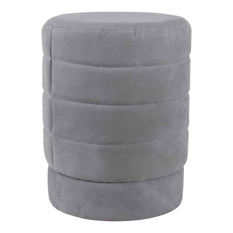Suede Ottoman Round Compact Pouf Footstool Luxury Accent - 19" Grey