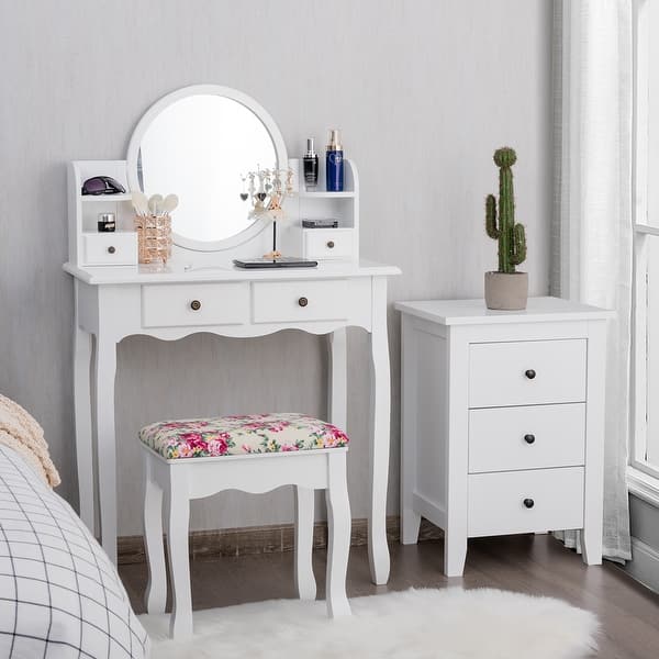 Shop Costway Makeup Vanity Table Drawers Oval Dressing Table Kids Gift On Sale Overstock 28950618