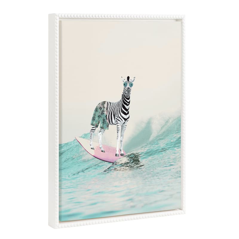 Sylvie Beaded Zebra Surfer Framed Canvas by July Art Prints - 18x24